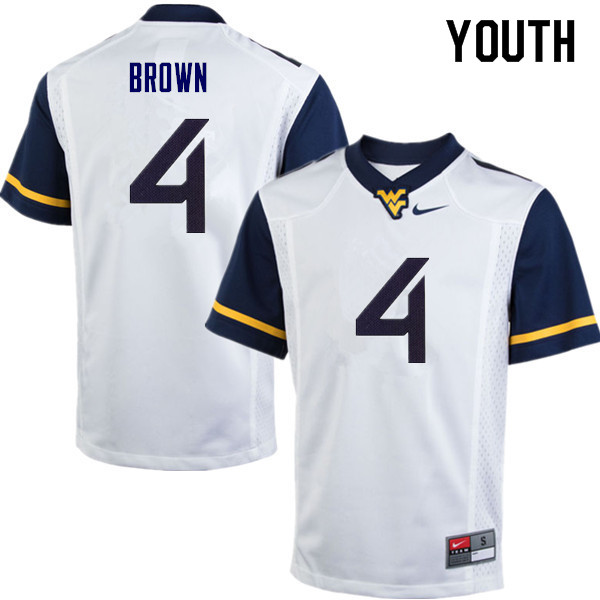 NCAA Youth Leddie Brown West Virginia Mountaineers White #4 Nike Stitched Football College Authentic Jersey RO23X78VH